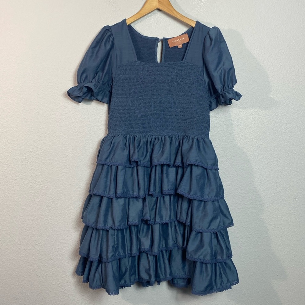 JessaKae Solid Blue‎ Ruffle Dress